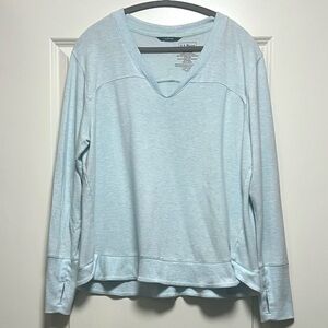 LL Bean SoftFlex V Neck Pullover Soft Cozy Modal Blend Light Blue Heather 1X